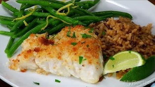 Baked Haddock with Brown Rice & Steamed Green Beans
